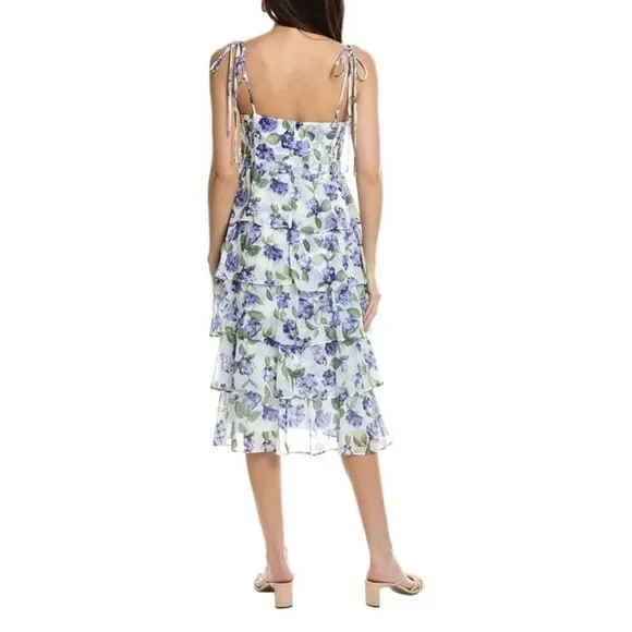 Amanda Uprichard Adelina Floral Tiered Midi Dress Purple White S - Picture 2 of 11